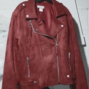 Burgundy faux suede moto jacket new